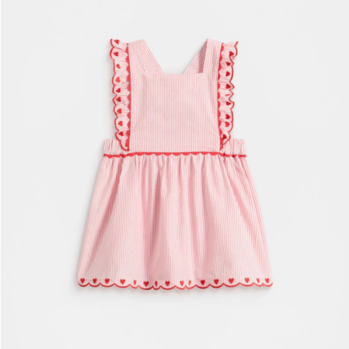 Stripe Scallop Dress | Strawberry Red | Seed Heritage