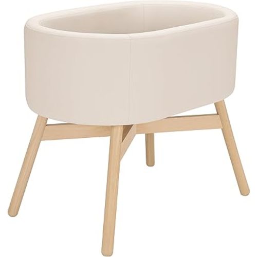 babyletto x GATHRE Capsule Bassinet in Vegan Ivory Leather, Wipeable & Water Resistant