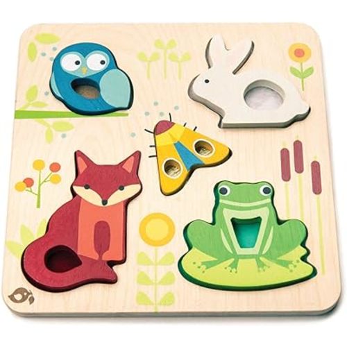 Tender Leaf Toys - Touchy Feely Animals - 5 Piece Wooden Shape Recognition and Dexterity Puzzle - Encourages Language Development - Kids 18 Months +