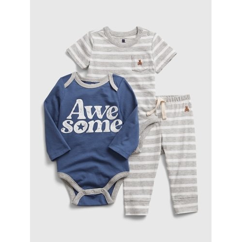 Baby Mix and Match 3-Piece Outfit Set in light heather gray, size: 6-12 M