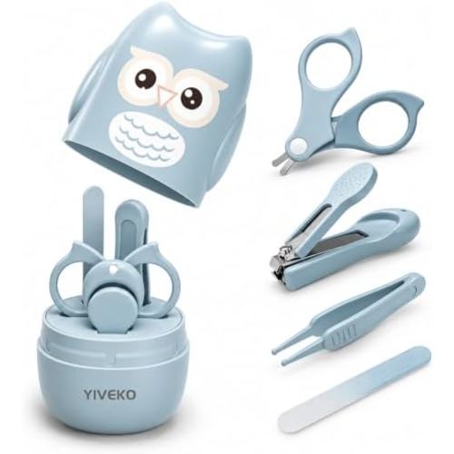 Baby Nail Kit, 4-in-1 Baby Nail Care Set with Cute Case, Baby Nail Clipper, Scissor, Nail File & Tweezer, Baby Manicure Kit and Pedicure kit for Newborn, Infant, Toddler, Kids-Owl Blue