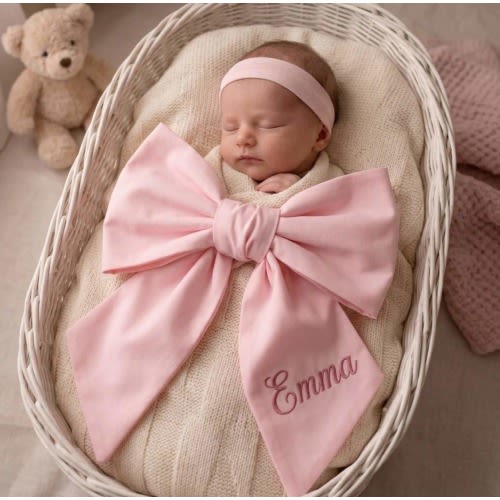 Personalized Newborn Bow Sash | Custom Name Bow | Hospital Coming Home Outfit | Baby Shower Gift | Newborn Photo Prop |