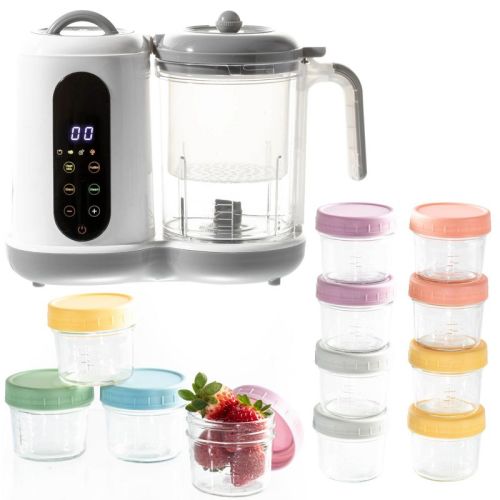 Baby Food Processor Steamer Blender with 12 Pack 4oz Glass Baby Food Storage Jars, BPA-Free, Leakproof, Durable, and Convenient