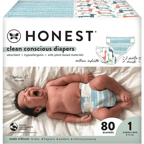 The Honest Company Clean Conscious Disposable Diapers - Dots+Dashes + Multi-Giraffes, Size 1, 78 Count