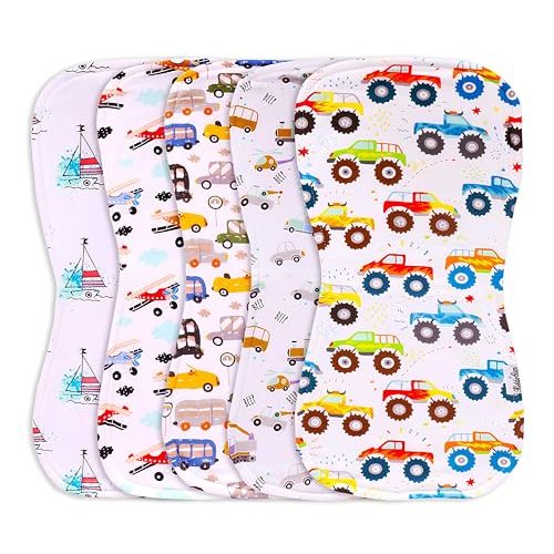 KiddyStar Premium Quality Organic Cotton 5 Pack Baby Burp Cloths – 3 Layer, Large, Ultra Soft & Absorbent Burping Rags for Newborn Babies