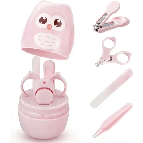 Baby Nail Kit with Cute Owl Case – Newborn Manicure & Pedicure Set with Nail Clipper, Scissors, File & Tweezers for Infant and Toddler Care (Gift for Mom) (Pink)