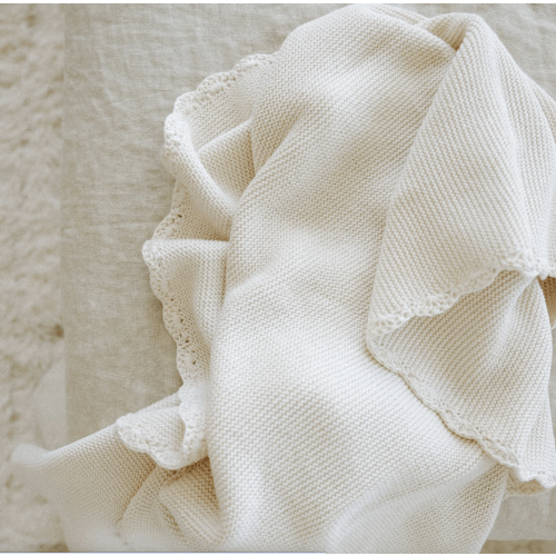 Gooselings Cotton Knit Baby Blanket - Ivory