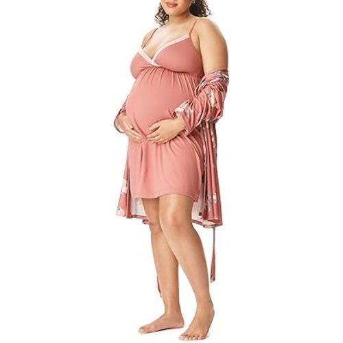 Motherhood Maternity Womens Nursing Nightgown and Robe Set for Labor Delivery and Breastfeeding