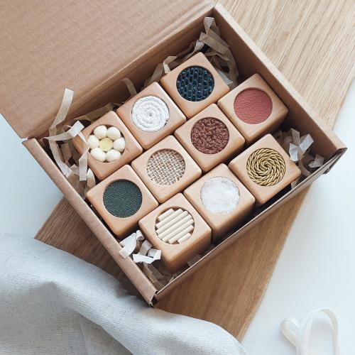 Wooden sensory blocks for Kids, Fine Motor Skill Development, Natural First Birthday Gift