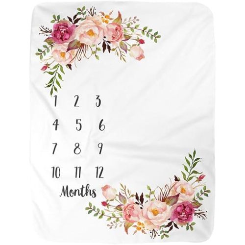BUTTZO Milestone Blanket - Girl & Boy Baby Blankets, Large, Fleece, Monthly, Shower Gifts
