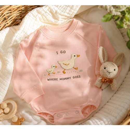 I Go Where Mommy Goes Romper, Duck Baby Outfit, Embroidered Baby Bodysuit, Cute Baby Shower Gift, Newborn Outfit