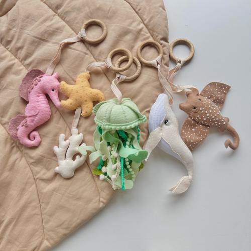 Montessori Ocean Play Gym Set – Felt Sea Animal Hanging Toys for Newborn, Sensory Development Play Set, Handmade Nursery Decor