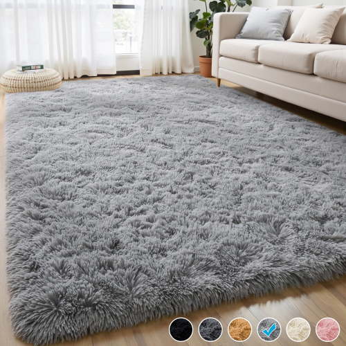 Nefoso Shag Light Gray Area Rug, 8' x 10' Soft Fluffy Area Rugs for Living Room Bedroom Kids Room Decor Carpet, Light Gray