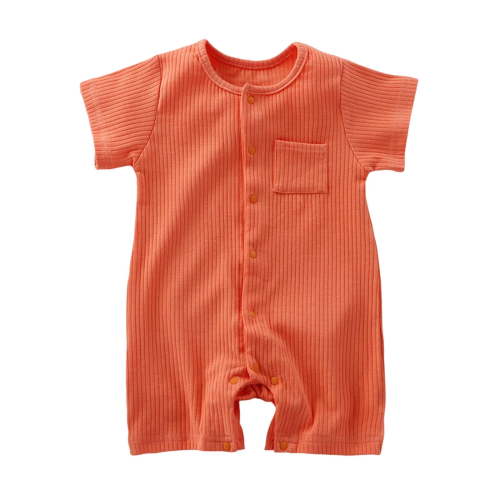 Loopsun Romper, Children's Solid Breathable Cotton Jumpsuit Summer Clothes Boys Girls Round Neck Short Sleeve Rompers Orange 0-3 Months