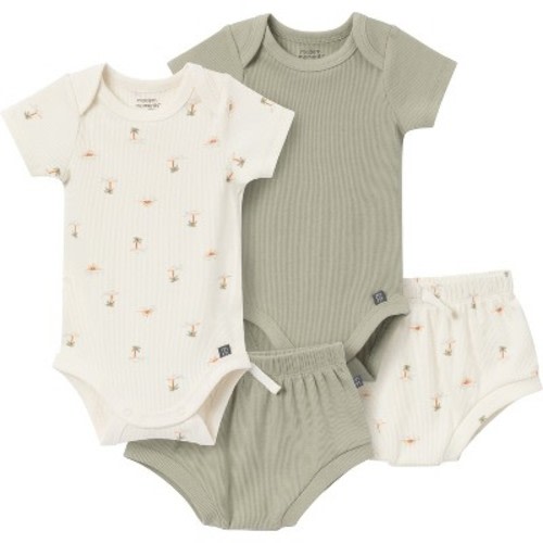 Modern Moments™ by Gerber Baby Neutral 4-Pack Short Sleeve Bodysuit and Shorts Set, Ivory Mini Island/Md Green, 6-9M