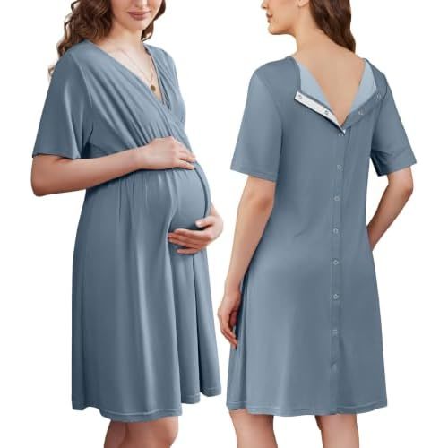 Ekouaer Labor and Delivery Gown for Hospital V Neck Maternity Nursing Dress