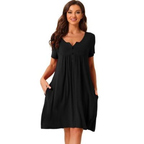Size Large- cheibear Women's Soft Front Button Short Sleeve Sleepwear Lounge Nightgown with Pockets