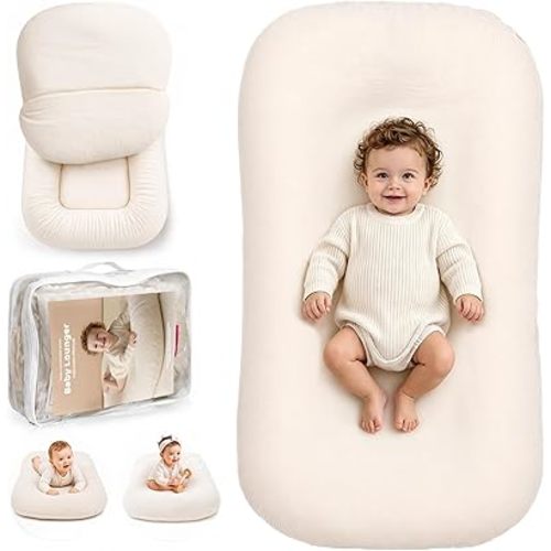 Infant Support Cushion - Soft Cotton Baby Support Cushion for 0-24 Months, Portable Tummy Time Mat for Home and Travel, Supervised Play Cushion, Baby Registry Gift (Includes Removable Natural Cover)