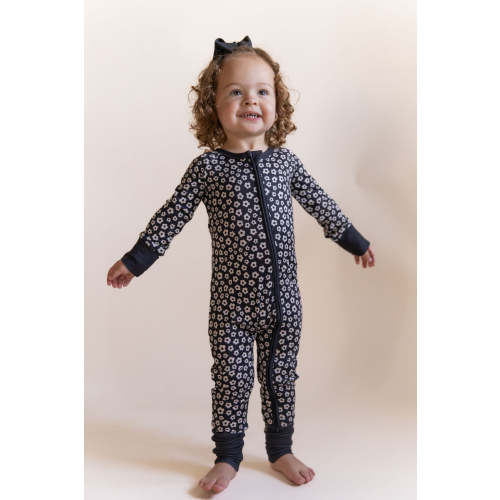 BLACK + CREAM MINI DAISY | ZIPPER ONE PIECE