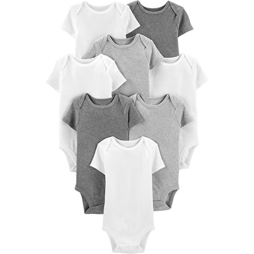 Simple Joys by Carter's Unisex Babies' Short-Sleeve Bodysuit, Pack of 8 - 3-6 Months - White/Light Grey Heather/Medium Grey Heather