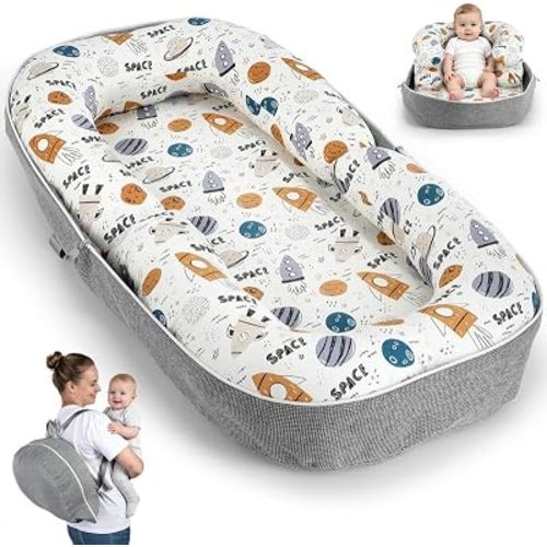 Tummy Time Mat, 100% Cotton 2-in-1 Baby Play Mat, Dreamy Space