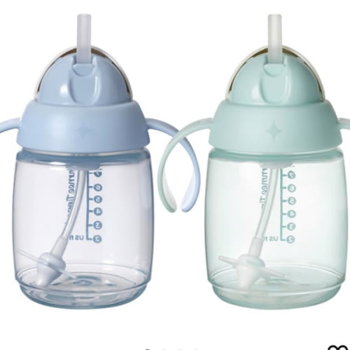 Tommee Tippee Starter Weighted Straw Baby & Toddler 10oz Sippy Cup for 6 Months+, with Silicone Weighted Straw and Easy-Hold Handles, BPA Free, Blue & Green, Pack of 2