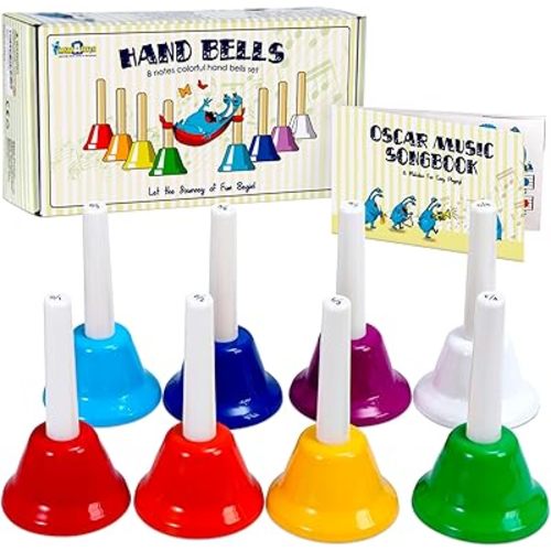 MINIARTIS Hand Bells for Kids | Educational Music Toys for Toddlers 8 Notes Colorful Handbells Set | Kids Musical Instrument with 15 Songbook | Great Birthday Gift for Children