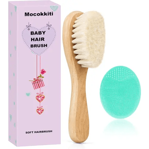 Baby Hair Brush, Goat Bristles Brush and Baby Cradle Cap Brush Set for Cradle Cap Wood Bristle Brush for Newborns and Toddlers (2 Piece)
