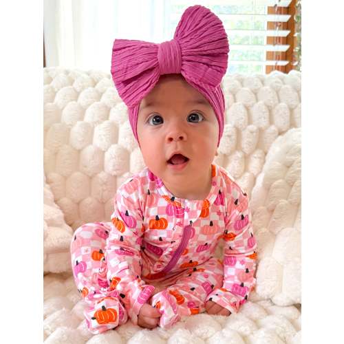 2-Way Zip Ruffle Footie, Pumpkin Checkerboard Pink – SpearmintLOVE