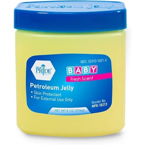 MED PRIDE Large Baby Petroleum Jelly Tub for Newborn, Skin Protectant & Moisturizer with Fresh Baby Scent for Dry Skin & Diaper Rash, 8 Oz