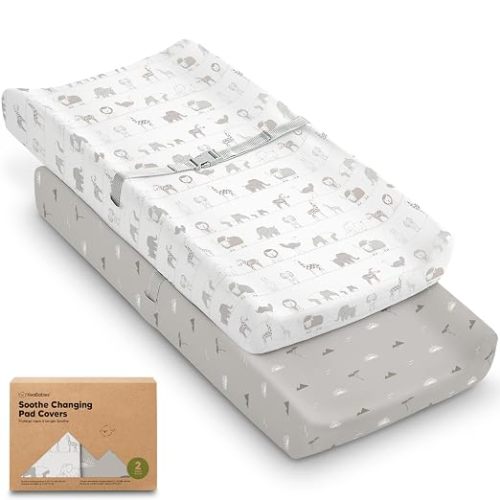 2-Pack Organic Changing Pad Covers for Girl, Boy, 100% Cotton (Savannah) | 34x18, Soft Diaper Changing Table Pad Cover, Contour Baby Changing Pad Sheets, Gender Neutral Liners, Nursery Dresser, Fitted