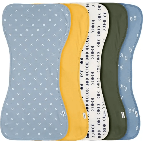Gerber Baby Unisex Burp Cloths 5-Pack, Blue Gold, Size 10.5" x 21"