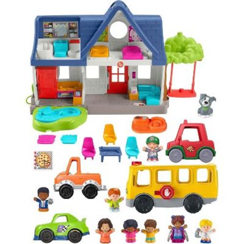 Fisher-Price Little People Toddler Gift Set Play House & School Bus Set with 8 Figures, 3 Vehicles & Interactive Play Pieces