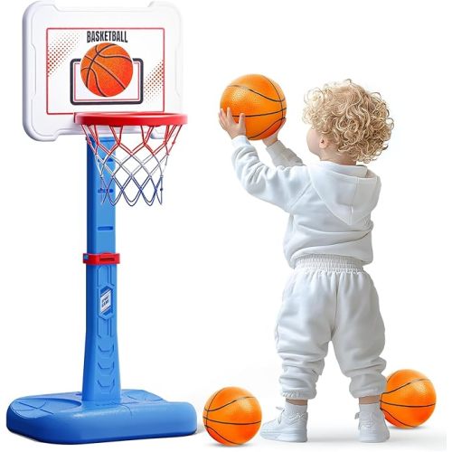 Toddler Basketball Hoop Indoor for Age 1-3, Height Adjustable Poolside Basketball Hoop with 3 Balls for Outdoor Game, Basketball Goal Sport Toys Birthday for Boys Girls 1 2 3 Year