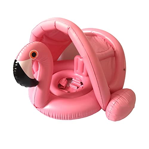 Baby Pool Swim Float with Canopy Inflatable Outdoor Swimming Ring Seat, Pink Flamingo Kids Infant Toddler from 6 Months to 48 Months