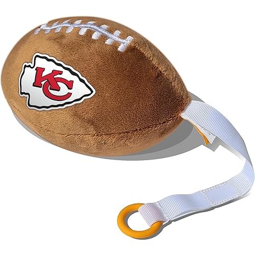 Kansas City Chiefs Plush Football Pacifier Holder by Smilo - Officially Licensed NFL Soother Holder - Soft Plush Toy and Dummy Holder - Fits Any Pacifier - Stroller Accessory & Newborn Essential