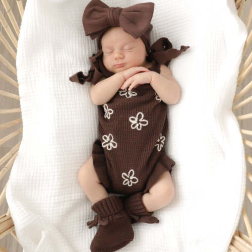 Singlet Daisy Frill Knit Romper - Espresso