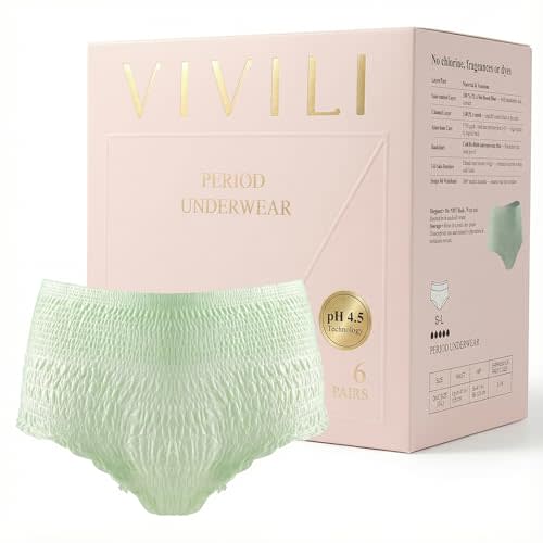 pH 4.5 Period Underwear (Overnight, Sage Green) - Holds 8 Tampons (400ml). Bio-Silk Disposable Panties for Heavy Flow, Postpartum, Incontinence. 17x Drier Than Cotton (6 Count)