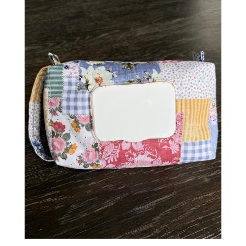 Handmade Floral Patchwork Travel Diaper Wipes Pouch | Cotton Clutch Organizer | Quilted