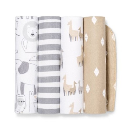 Flannel Baby Blankets Animals 4pk - Cloud Island™ Tan/Gray