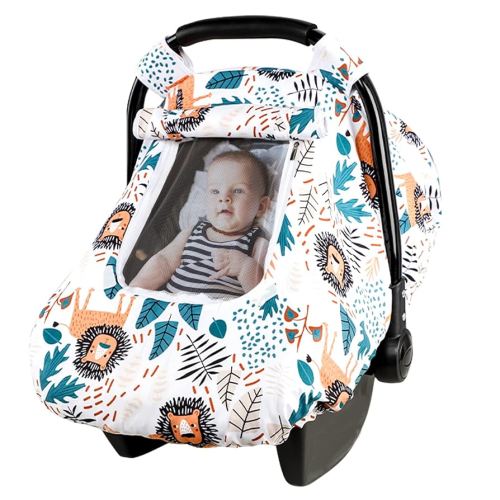 Baby Car Seat Cover, Winter Car Seat Covers for Babies, Carseat Cover Boy, Mink Carseat Canopy with Window, Cozy & Warm Cover, Lion