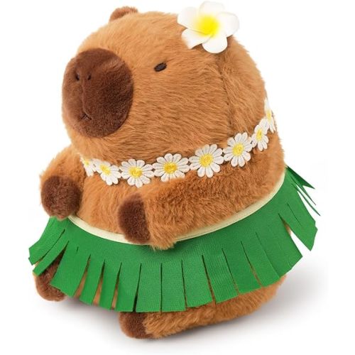 Ditucu Cute Capybara Plush Wear Hawaiian Style Grass Skirt Capibara Stuffed Animal Plushies Toys Hugging Gifts for Kids Brown 11.8 inch