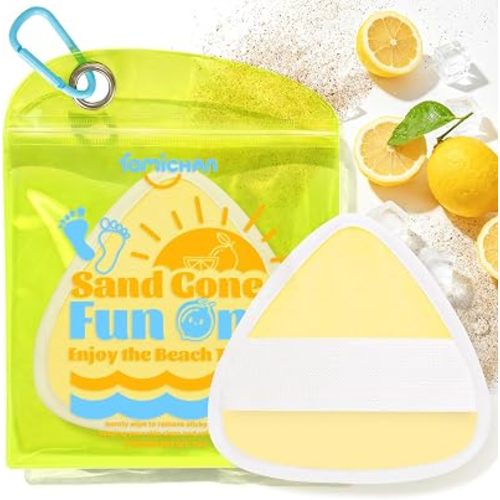 famichan Triangle Sand Remover Eraser Wipe, Beach Sand Removal Bag, Family Vacation Essentials for Women, Cruise Travel Accessories, Boys & Girls Beach Must Haves-Yellow