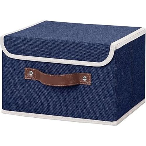 ANMINY Fabric Storage Box Bins with Lids, Blue, 10"x8"x7"