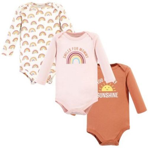 Hudson Baby Basics Infant Girls Essential Long Sleeve Bodysuits 3-Pack, Joyful Skies, Newborn
