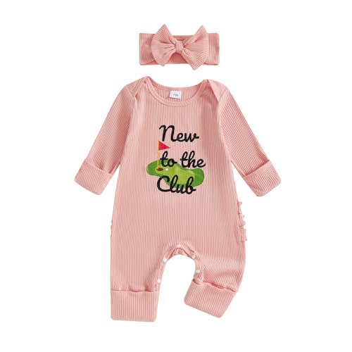 FYBITBO Newborn Baby Girl Fall Winter Outfits Football Golf Onesie Romper Long Sleeve Knit Jumpsuit Infant Coming Home Outfit