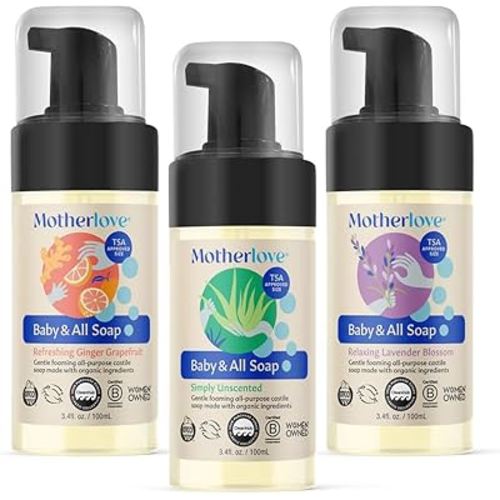 Motherlove Baby & All Soap (Variety Pack, 3.4oz) Travel Size Gentle Foaming All-Purpose Castile Soap Made with Organic Ingredients