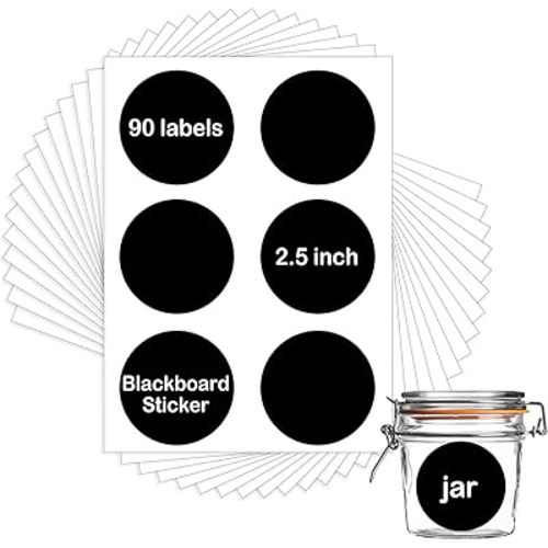 Chalkboard Labels Sticker 2.5 inch Round Blackboard Mason Jar Lid Canning Label for Decorating Mason Jars, Pantry, Home and Office & Craft DIY 90 pcs