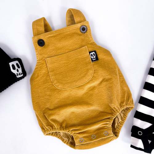 NOT SO BASIC MUSTARD CORD BABY ROMPER