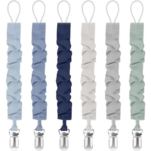 Pacifier Clips for Baby Boys and Girls, Pacifier Holders for Teething Relief and Baby Essentials, Safe for Newborns (6 Pack)